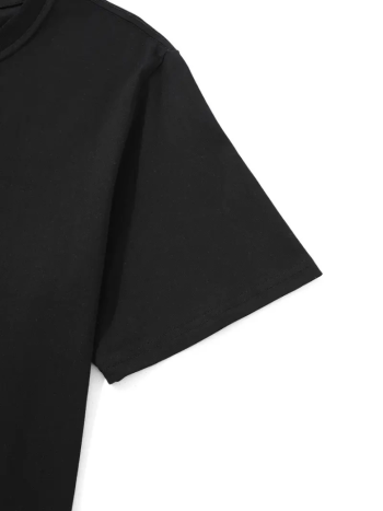 Baskılı Oversize Bisiklet Yaka T-shirt - Siyah