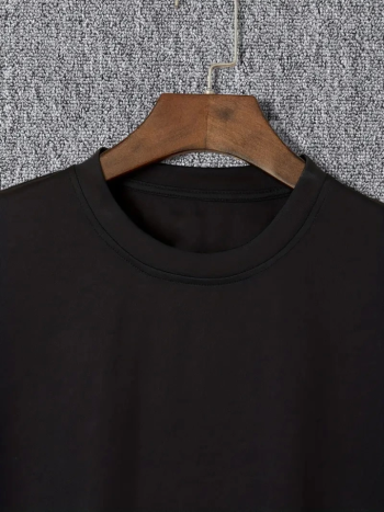 Baskılı Oversize Bisiklet Yaka T-shirt - Siyah