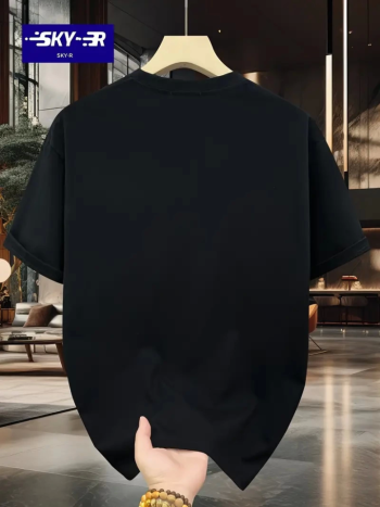 Baskılı Oversize Bisiklet Yaka T-shirt - Siyah