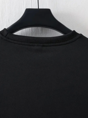 Baskılı Oversize Bisiklet Yaka T-shirt - Siyah