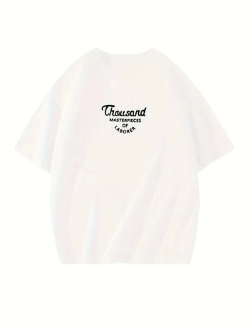 Thousand Baskılı Oversize Bisiklet Yaka T-shirt - Beyaz