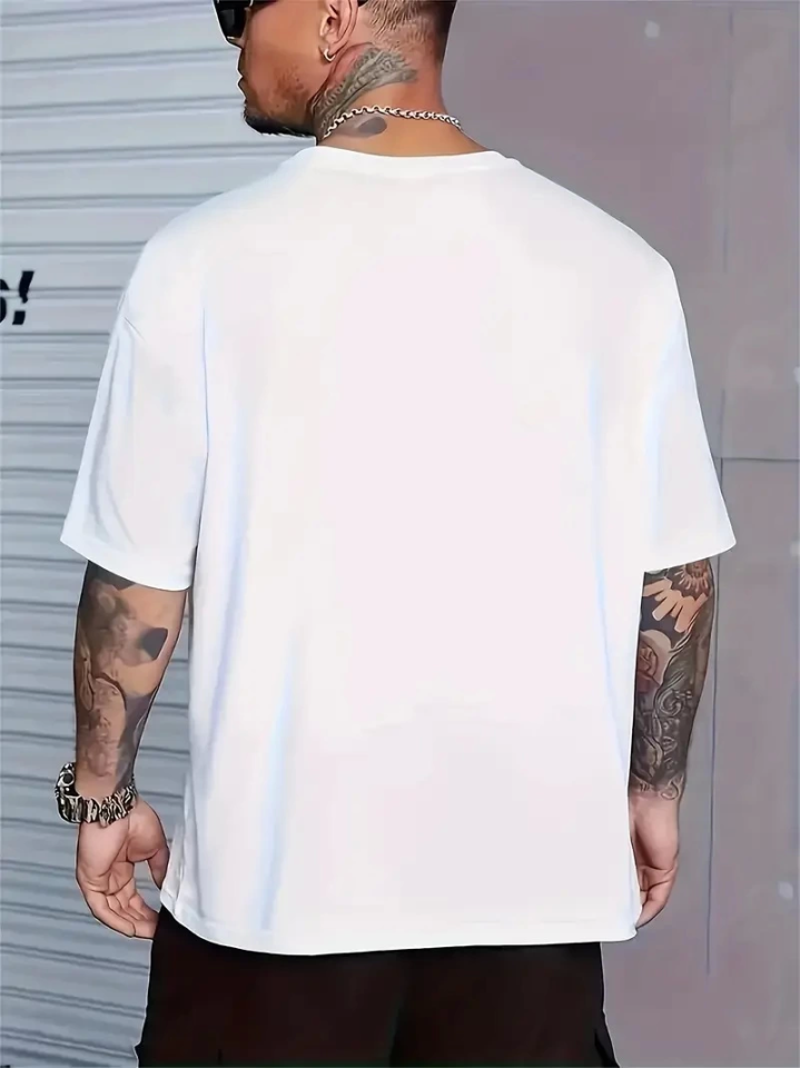 Baskılı Oversize Bisiklet Yaka T-shirt - Beyaz Baskılı Oversize Bisiklet Yaka T-shirt - Beyaz