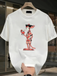Baskılı Oversize Bisiklet Yaka T-shirt – Beyaz