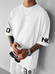 Baskılı Oversize Bisiklet Yaka T-shirt – Beyaz