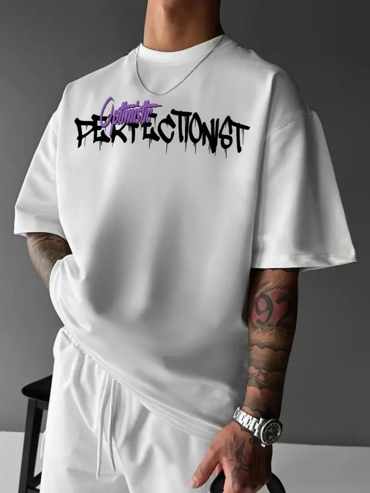 Baskılı Oversize Bisiklet Yaka T-shirt - Beyaz Baskılı Oversize Bisiklet Yaka T-shirt - Beyaz