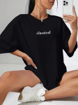 Baskılı Oversize Bisiklet Yaka T-shirt – Siyah