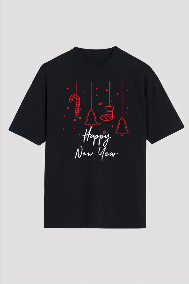 Happy New Year Baskılı T-shirt - Siyah Happy New Year Baskılı T-shirt - Siyah