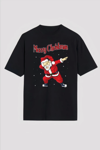 Merry Christmas Baskılı Noel Babalı T-shirt - Siyah