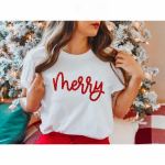 Merry Baskılı T-shirt – Beyaz