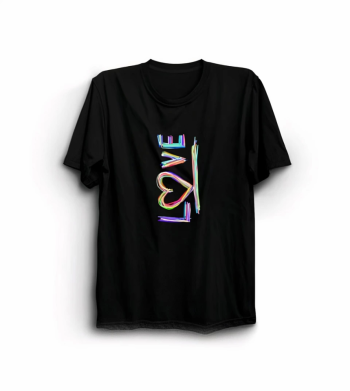Sevgililer Günü İçin Özel Tasarım Love Baskılı T-shirt - Siyah