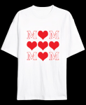 Anneler Gününe Özel Tasarım MOM Kalp Baskılı T-shirt – Beyaz