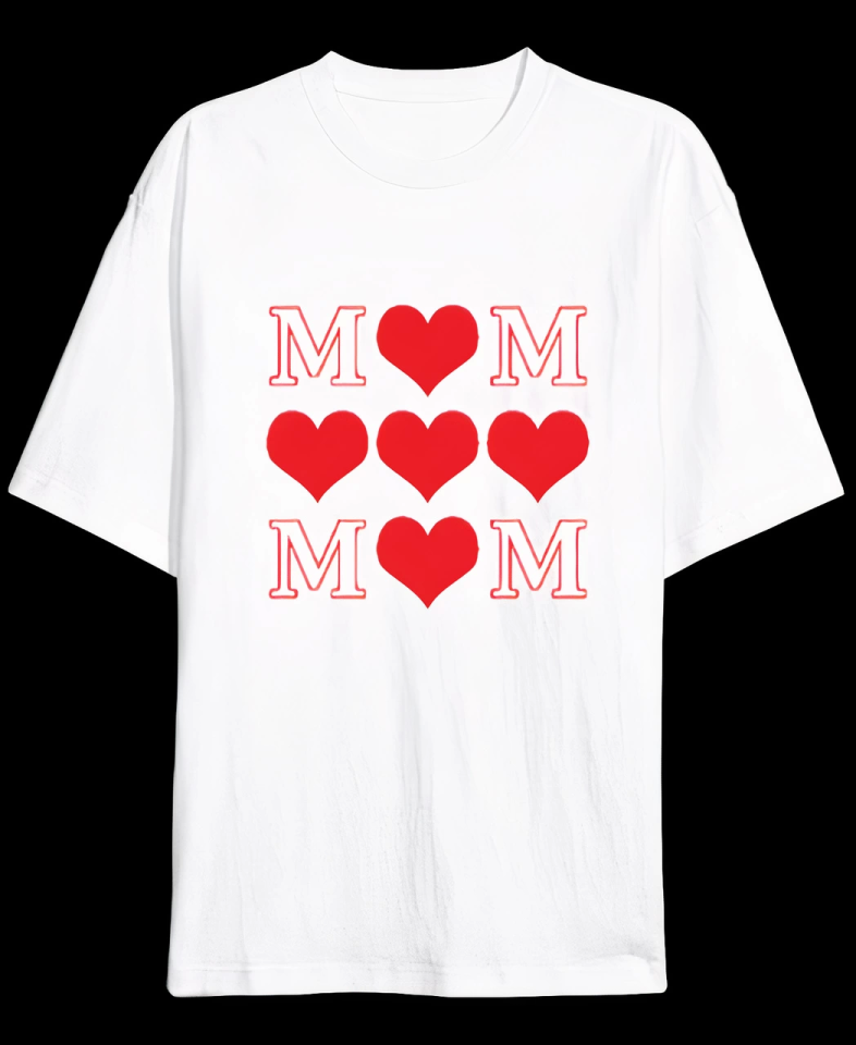 Anneler Gününe Özel Tasarım MOM Kalp Baskılı T-shirt - Beyaz Anneler Gününe Özel Tasarım MOM Kalp Baskılı T-shirt - Beyaz