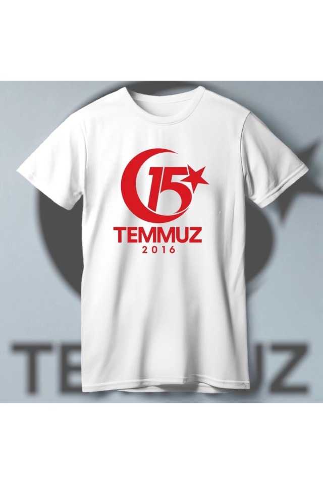 15 Temmuza Özel Tasarım 2016 Baskılı T-shirt - Beyaz 15 Temmuza Özel Tasarım 2016 Baskılı T-shirt - Beyaz