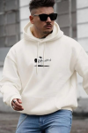 Erkek Baskılı Kapüşonlu Ve Kordon İpli Sweat – Beyaz