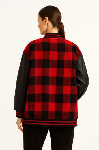 Kolları Suni Deri Içi Astarlı Oduncu Kolej Içi Ceket - Bordo