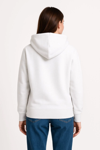 Üç İplik Kapüşonlu Kanguru Çepli SweatShirt Hoodie - Beyaz