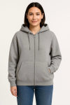 Üç İplik Kapüşonlu Tam Fermuarlı Kanguru Çepli SweatShirt Hoodie – Gri