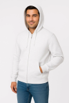 Erkek Üç İplik Kapüşonlu Tam Fermuarlı Kanguru Çepli SweatShirt Hoodie – Beyaz