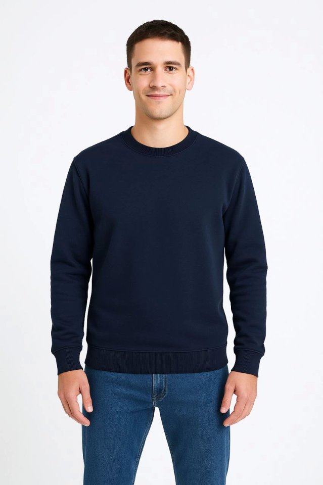 Erkek Üç İplik Düz Bisiklet Yaka SweatShirt - Lacivert Erkek Üç İplik Düz Bisiklet Yaka SweatShirt - Lacivert