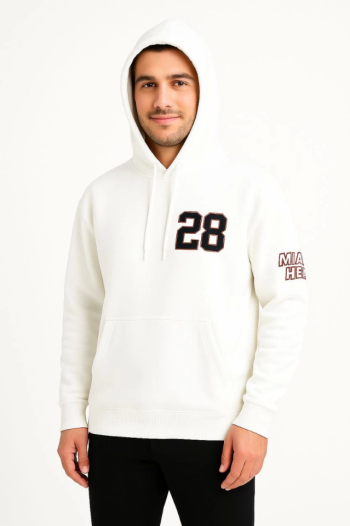 Üç İplik Kapüşonlu Ön Ve Arka Baskılı SweatShirt Hoodie - Beyaz