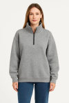 Üç İplik Dık Yaka Yarım Fermuarlı SweatShirt – Gri