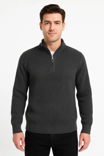 Erkek Yarım Fermuarlı Triko Kazak – Selanik Örgü