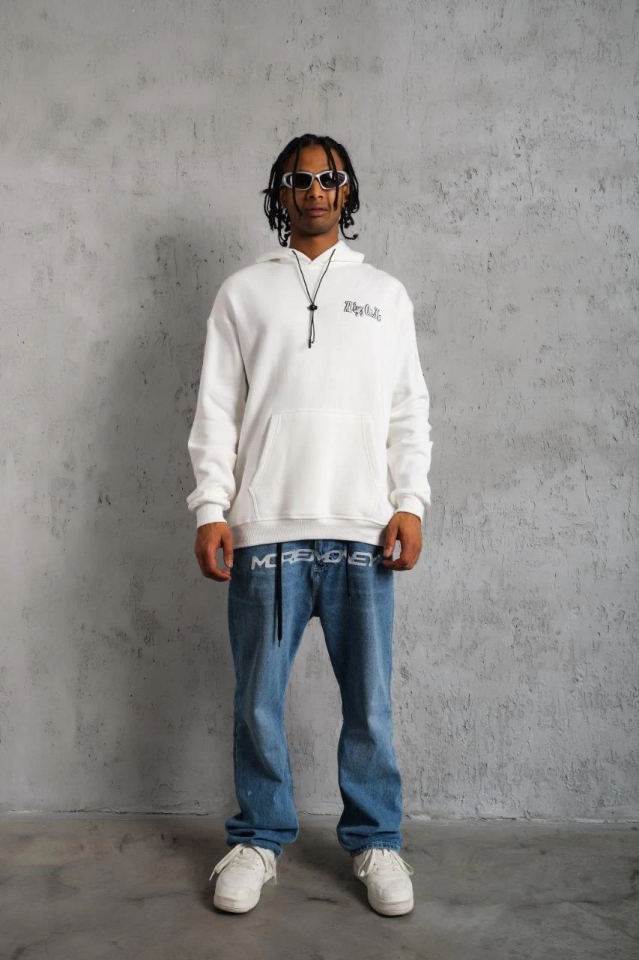 Kanguru Cepli Rahat Kalıp Model - Beyaz Kanguru Cepli Rahat Kalıp Model - Beyaz