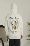 Oversize Üç İplik Şardonlu Kapüşonlu Sweatshirt – Beyaz “Other Lives” Ön Ve Arka Baskılı