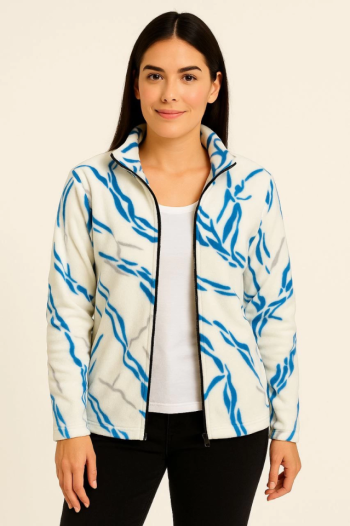 Tam Fermuarlı Desenli Polar Sweat Lightning Desen Yakalı