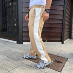 Erkek Üç İplik Kışlık Pamuklu Yandan Garneli Kalın Şeritli Cepli Eşofman Altı – Bej