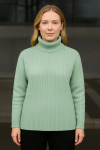 Balıkcı Yaka Bağazlı Triko Kazak Pamuklu Kalın Fitilli Dokuma – Mint Yeşili