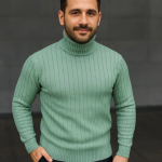 Erkek Balıkcı Yaka Bağazlı Triko Kazak Pamuklu Kalın Fitilli Dokuma