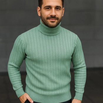 Erkek Balıkcı Yaka Bağazlı Triko Kazak Pamuklu Kalın Fitilli Dokuma