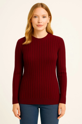 Bisiklet Yuvarlak Yaka Triko Kazak Pamuklu Kalın Fitilli Dokuma