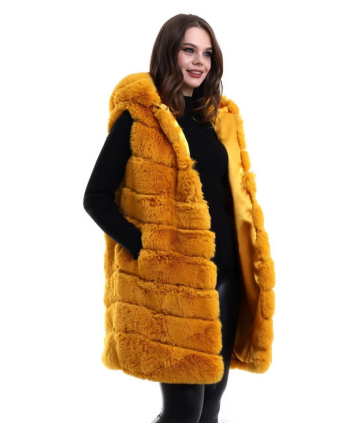 Kapşonlu Peluş Kürk Yelek Premium Kalite