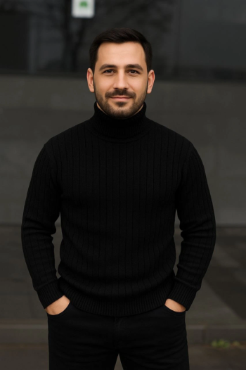 Erkek Fitilli Triko Kazak 2li Set Gri Siyah Regular Balıkcı Yaka Tam Boğazlı Triko Seti Modeli Kazak