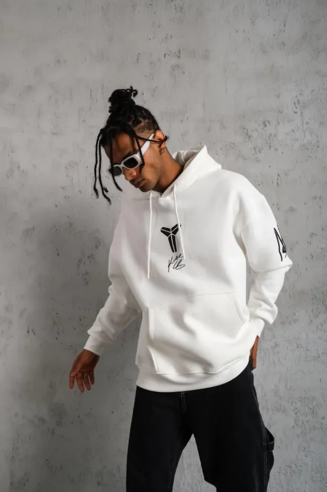 Erkek Baskılı Kapüşonlu Sweat - Beyaz Erkek Baskılı Kapüşonlu Sweat - Beyaz