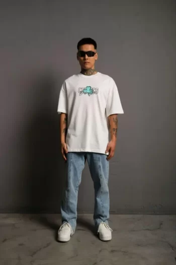 Erkek Sırt Baskılı T-shirt - Beyaz