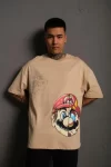 Erkek Mario Baskılı Oversize T-Shirt – Bej