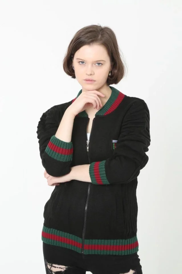 Tam Fermuarlı Triko Hırka - Siyah Tam Fermuarlı Triko Hırka - Siyah