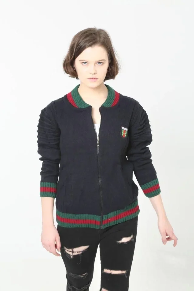 Tam Fermuarlı Triko Hırka - Lacivert Tam Fermuarlı Triko Hırka - Lacivert