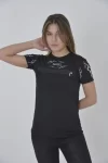 Unisex Göğüs Fermuarlı Baskılı T-Shirt – Siyah