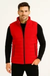 Erkek Şişme Fermuarlı Yelek Su Itici Kapitone Astarlı Kumaş Cepli Hafif Kışlık Spor Rahat Kalıp – Kırmızı