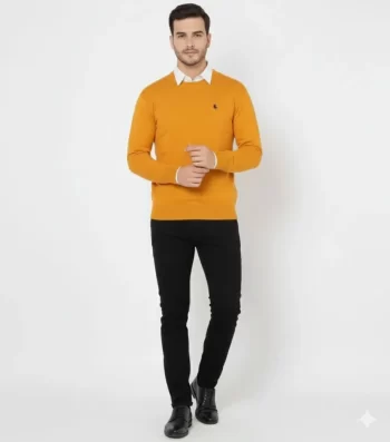 Erkek Bisiklet Yaka Nakış Işlemeli Triko Kazak Yumuşak Dokulu Pamuklu Ince Dokuma