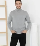 Erkek Yarım Boğaz Triko Kazak Yumuşak Dokulu Pamuklu Ince Dokuma