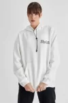 Kapüşonlu Sırt Baskılı Üç İplik Oversize Sweatshirt – Beyaz