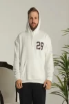 Erkek Sırt Baskılı Oversize Üç İplik Kapüşonlu Sweatshirt – Beyaz