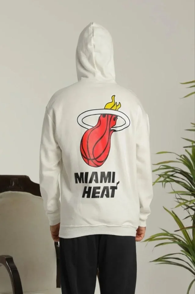 Erkek Sırt Baskılı Oversize Üç İplik Kapüşonlu Sweatshirt - Beyaz Erkek Sırt Baskılı Oversize Üç İplik Kapüşonlu Sweatshirt - Beyaz
