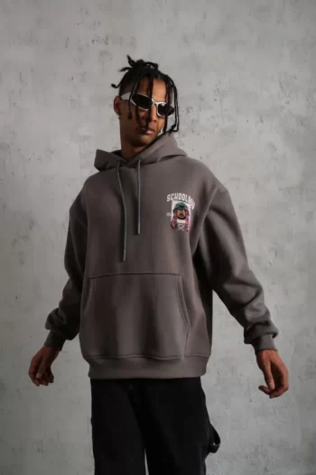 Erkek SCHOOL BOY Baskılı Kapüşonlu Sweat - Gri