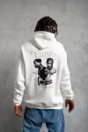 Erkek Kol Ve Etek Ribana Baskılı Kapüşonlu Sweat – Beyaz